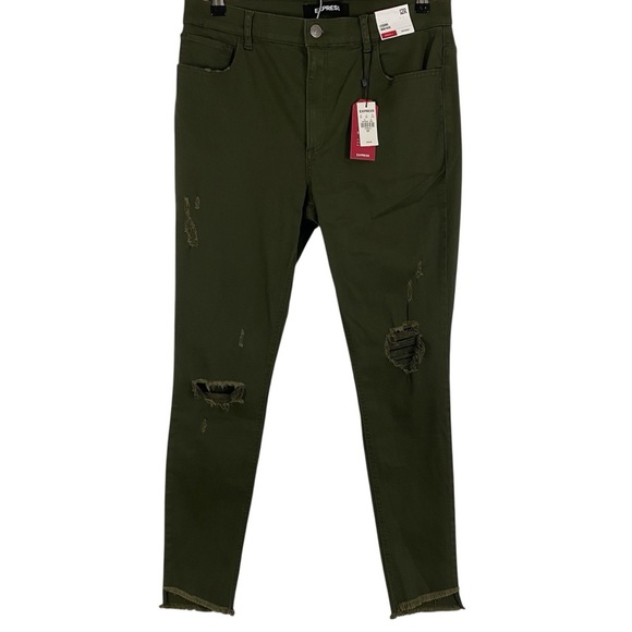 Express Womens Jeans Sz 12 Legging High Rise Stretch Supersoft Green Distressed - Picture 1 of 14